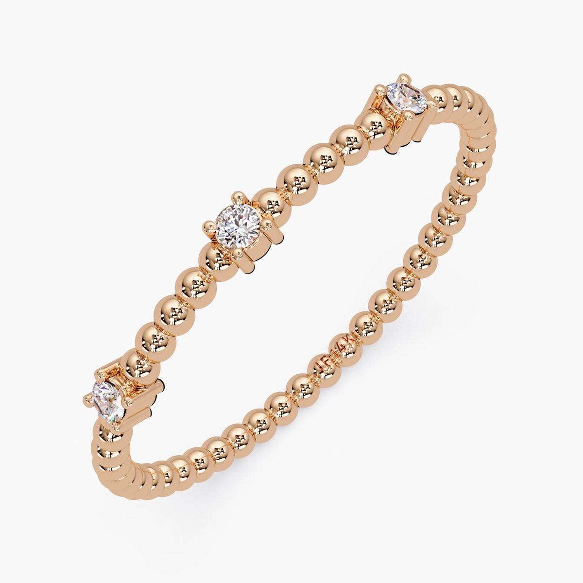 14K rose gold diamond ring with a minimalist design, featuring round diamonds set in a delicate chain band.