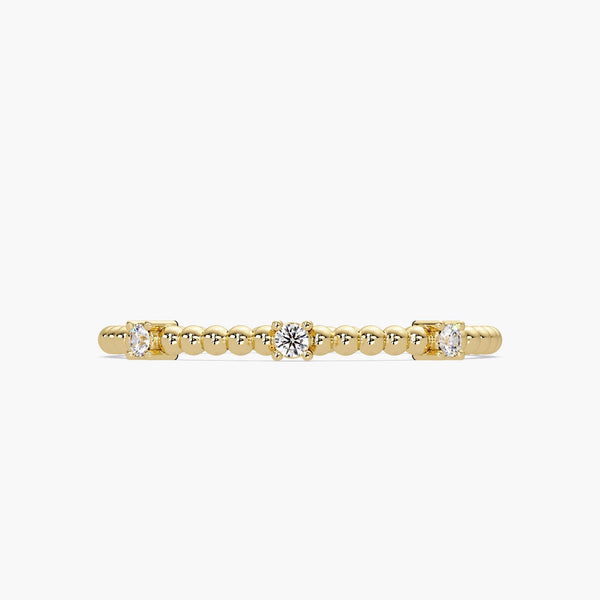 14K Gold Beaded Natural Diamond Ring, 0.04 CTW, 1.3mm Band