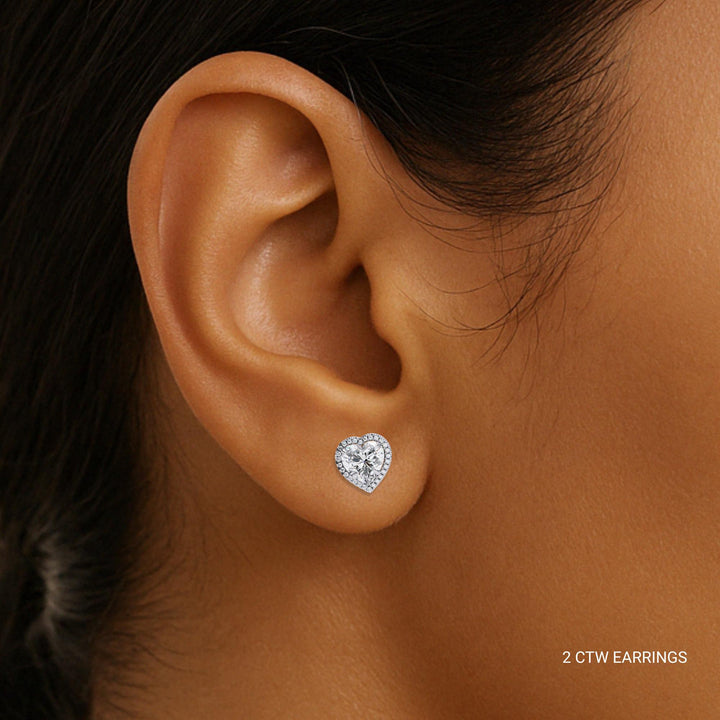 Heart Shaped Lab Diamond Halo Stud Earrings, EF VS Lab Grown Diamond Bridal Studs in 14K Gold, Halo Heart Earrings Gift for Her