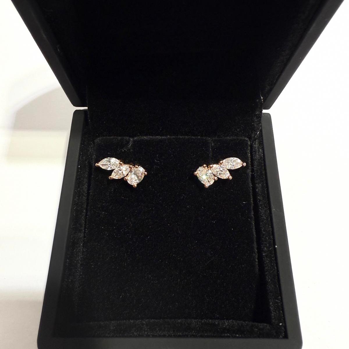 14K Gold Lab Grown Diamond Ear Climber Earrings, 1.00 CTW, Pushback
