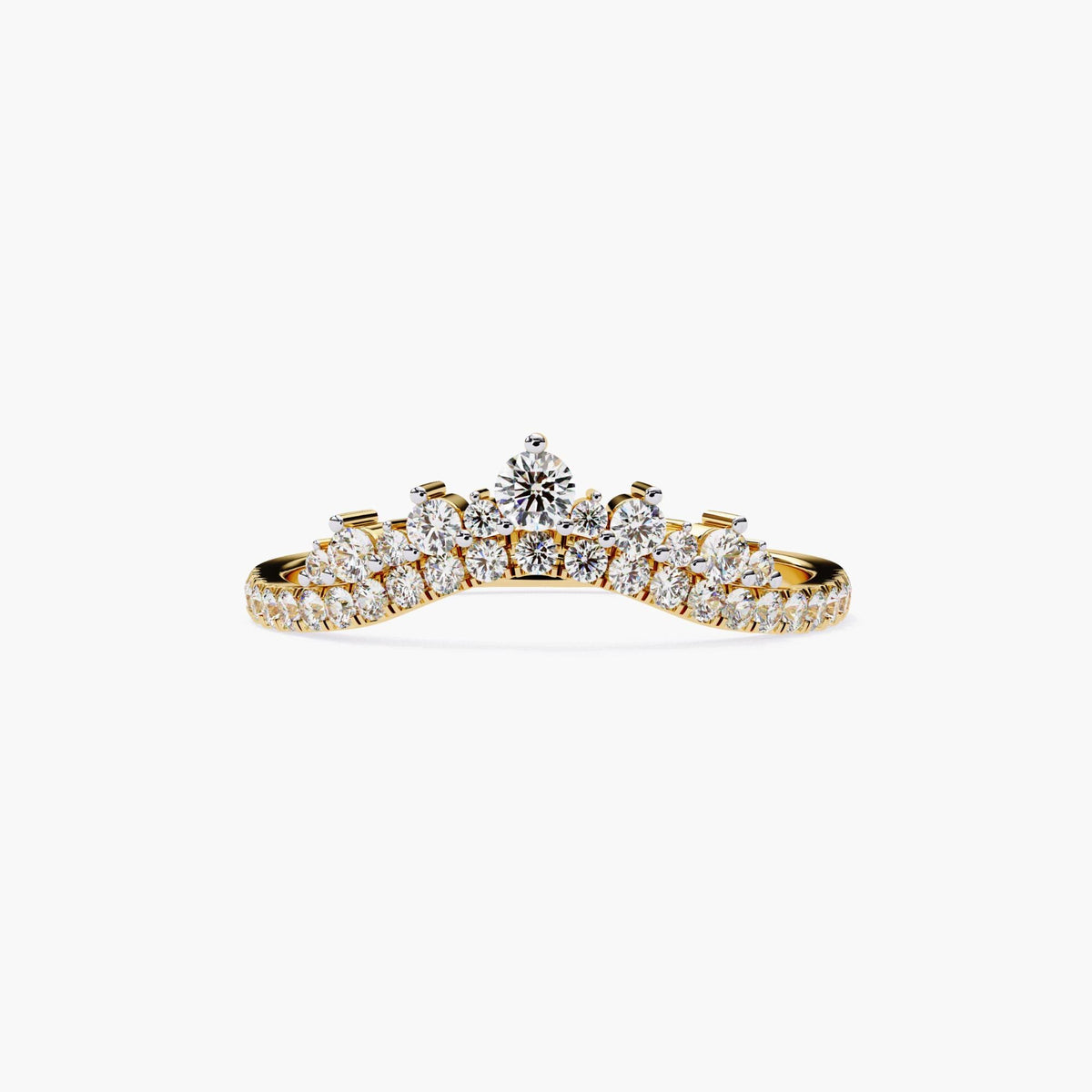 Crown Chevron Lab Grown Diamond Ring, 14k Yellow White Rose Gold Dainty Curve Ring, V Shape Tiara Women Ring, Nesting Wedding Band Ring