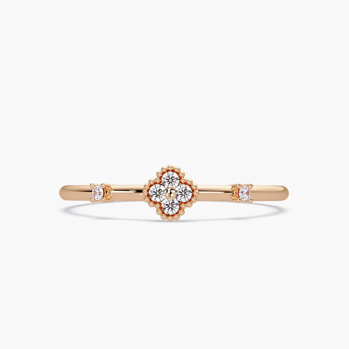 4 Leaf Clover Diamond Ring in 14K Gold, Dainty Cluster Flower Ring, Minimalist Stacking Real Diamond Ring, April Birthstone Gift for Her