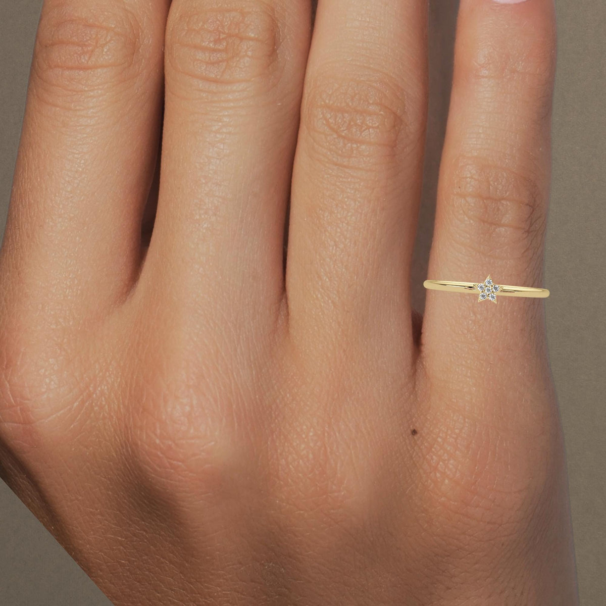 Diamond Star Ring in 14K Gold, Dainty Real Diamond Star Band, Celestial Stacking Ring, Gift for Mom, Gift for Friend