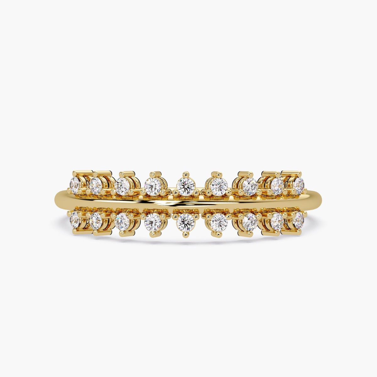 Floating Crown Diamond Ring in 14K Gold, Double Row Geometric Band, Real Diamond Statement Ring, Gift for Her