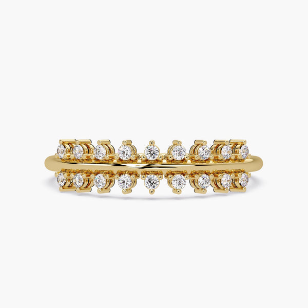 Floating Crown Diamond Ring in 14K Gold, Double Row Geometric Band, Real Diamond Statement Ring, Gift for Her