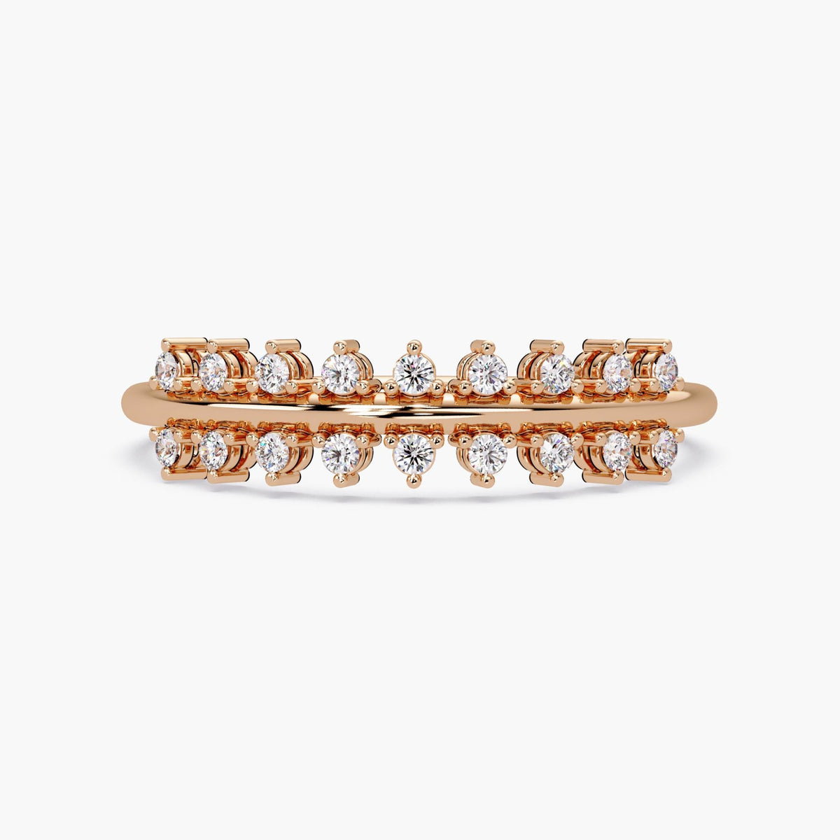 Floating Crown Diamond Ring in 14K Gold, Double Row Geometric Band, Real Diamond Statement Ring, Gift for Her
