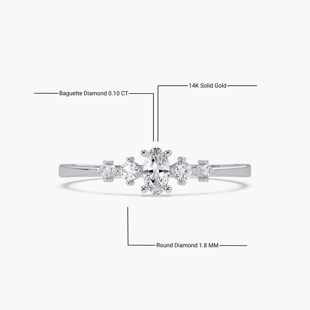 14K Gold 5 Stone Lab Diamond Ring, Oval and Round Diamond Ring, Oval Promise Ring, Dainty Stacking Ring, April Birthstone Gift for Her
