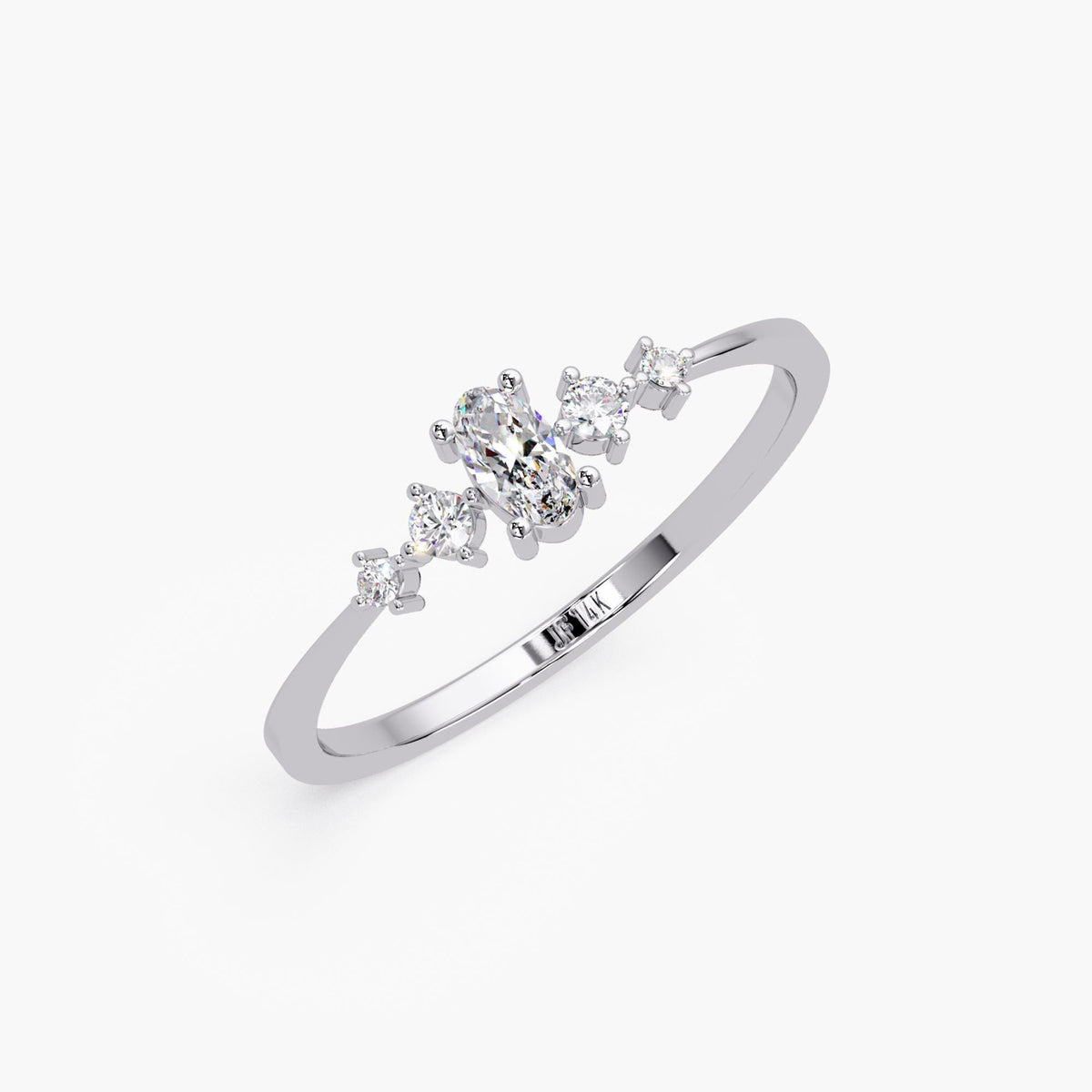 14K Gold 5 Stone Lab Diamond Ring, Oval and Round Diamond Ring, Oval Promise Ring, Dainty Stacking Ring, April Birthstone Gift for Her
