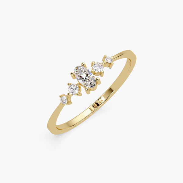 14K Gold 5 Stone Lab Diamond Ring, Oval and Round Diamond Ring, Oval Promise Ring, Dainty Stacking Ring, April Birthstone Gift for Her