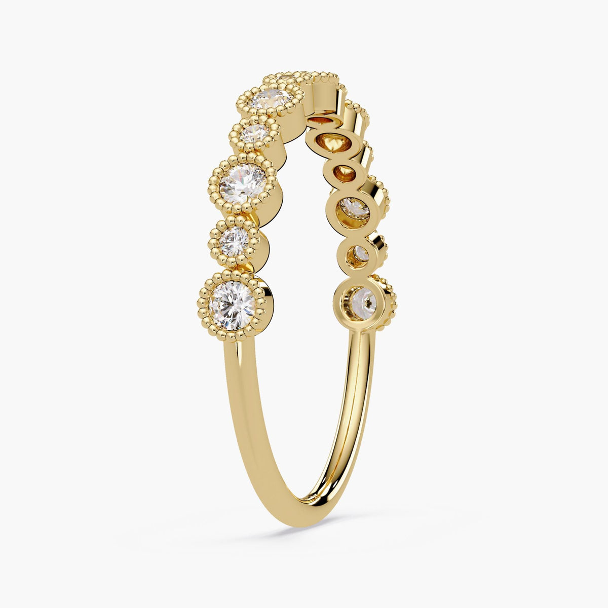 Milgrain Diamond Band in 14K Gold, 3.5mm Solid Gold Natural Diamond Ring, Vintage-Inspired Bezel Set Stackable Wedding Band, Gift for Her