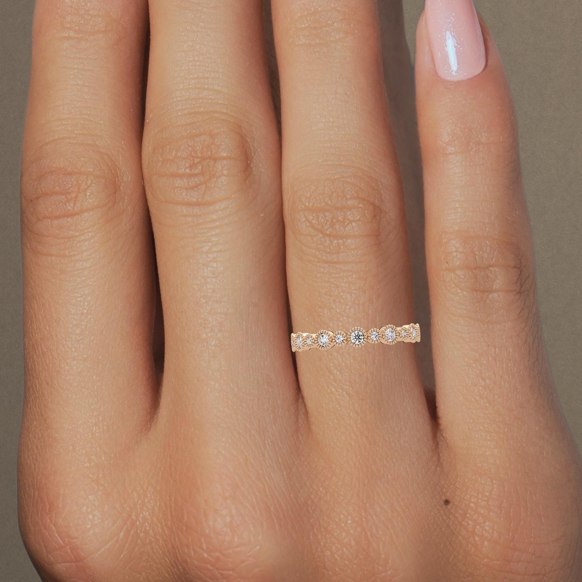 Milgrain Diamond Band in 14K Gold, 3.5mm Solid Gold Natural Diamond Ring, Vintage-Inspired Bezel Set Stackable Wedding Band, Gift for Her