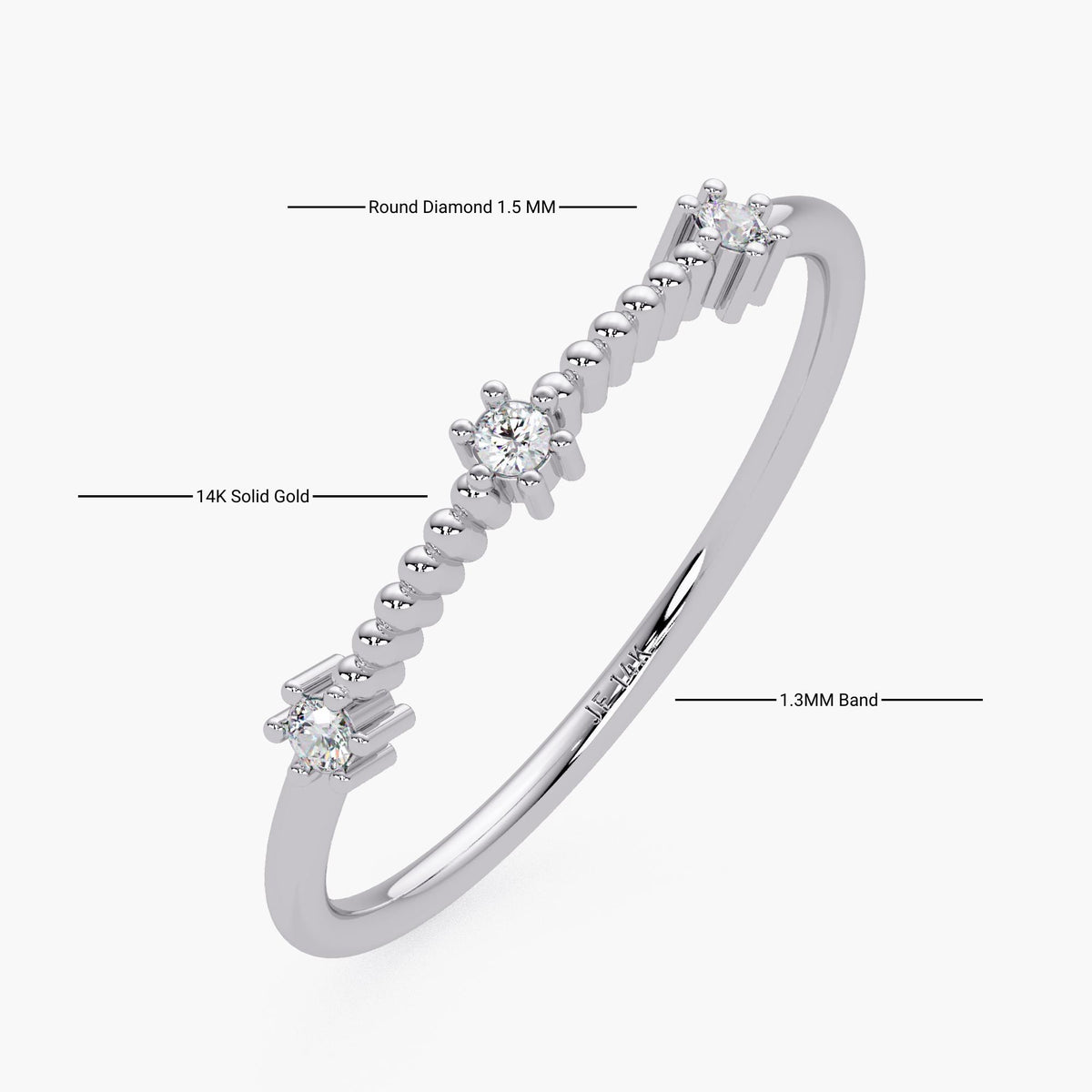 3 Small Diamond and Bead Ring in 14K Gold, Real Diamond Minimalist Stacking Band, Bridesmaids or 3rd Anniversary Gift
