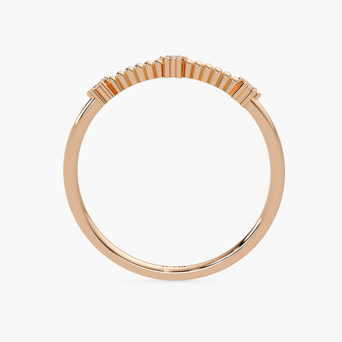 3 Small Diamond and Bead Ring in 14K Gold, Real Diamond Minimalist Stacking Band, Bridesmaids or 3rd Anniversary Gift