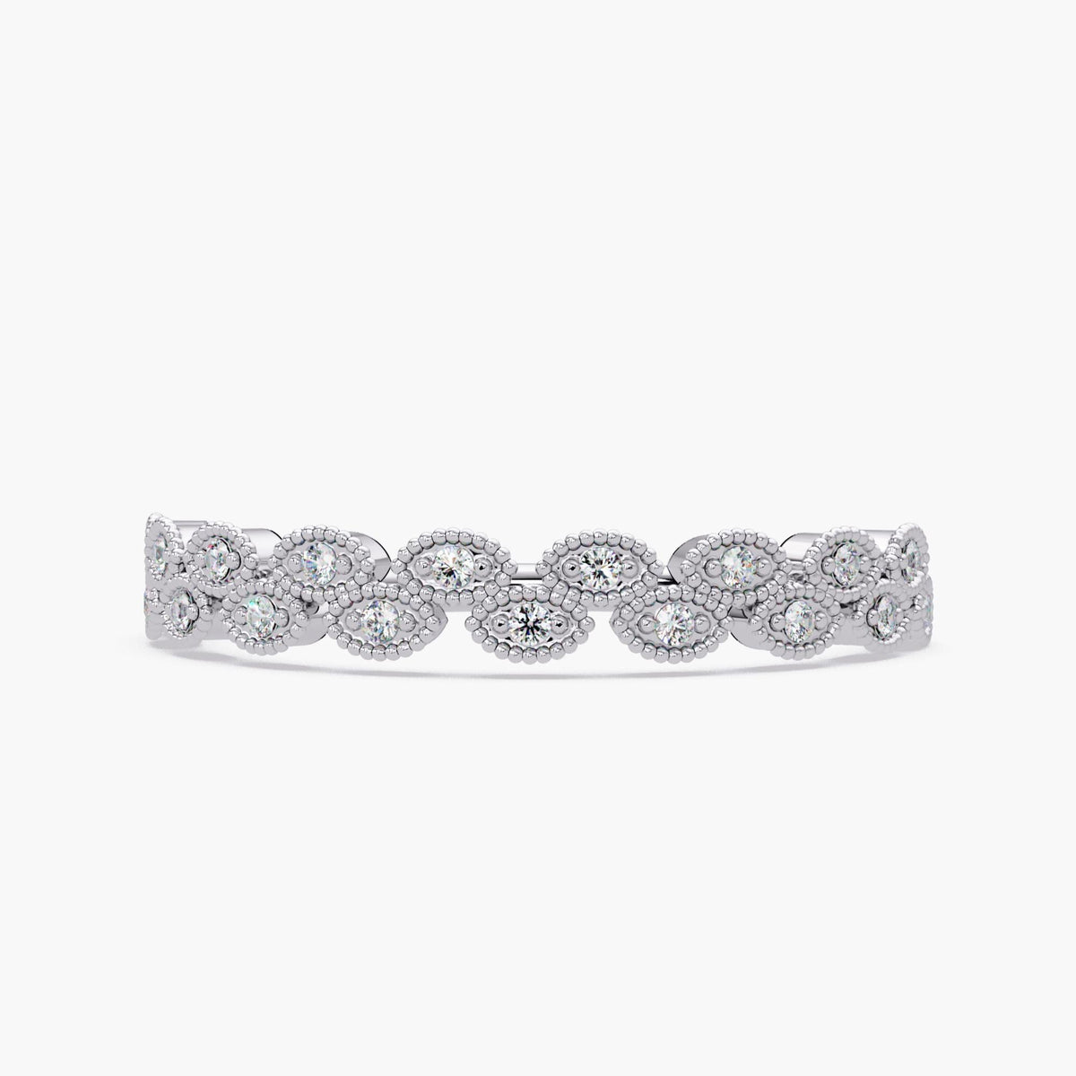 Marquise Eyelet Diamond Band in 14K Gold, Natural Diamond Milgrain Ring, Vintage-Inspired Wedding Band, Stacking Gift for Her