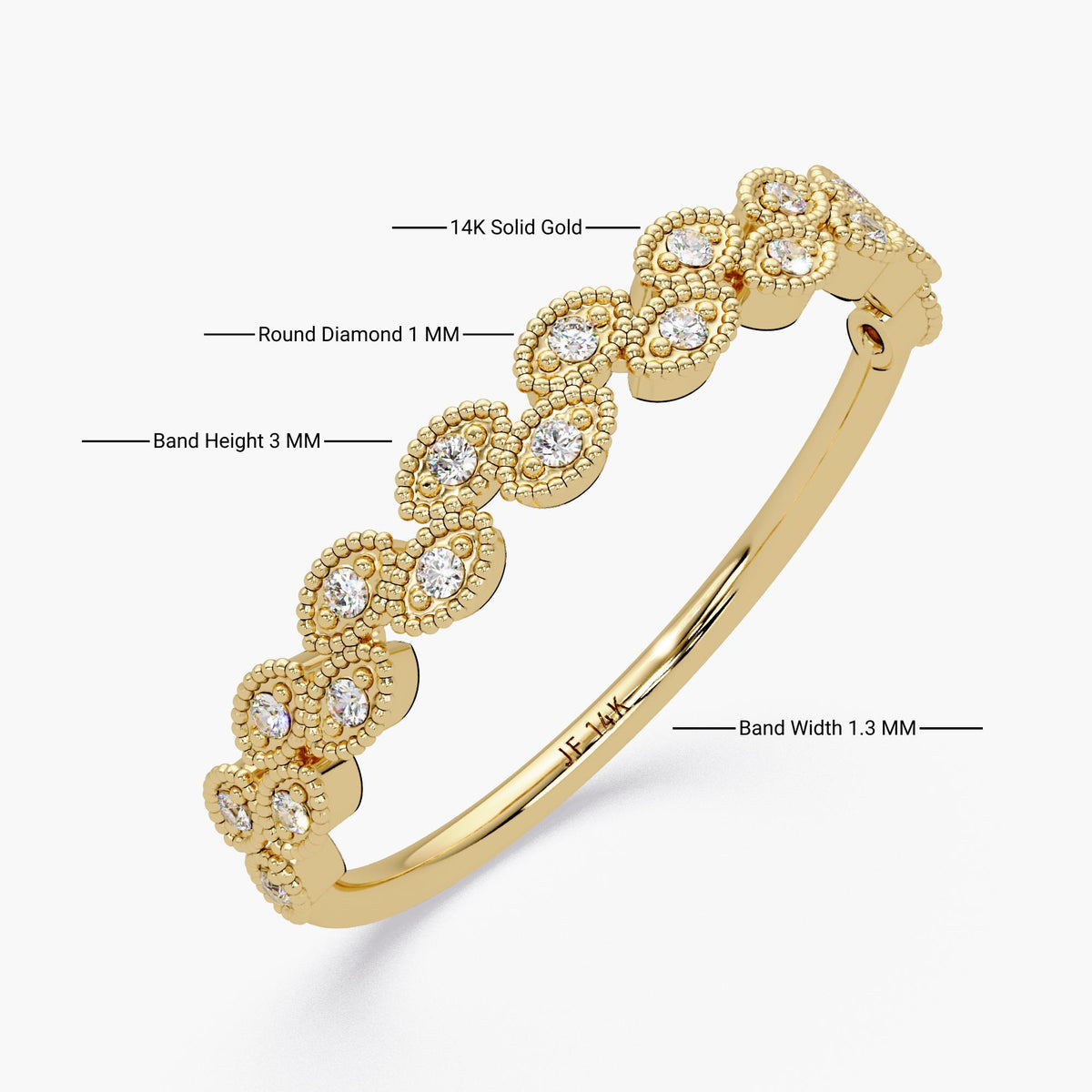 Marquise Eyelet Diamond Band in 14K Gold, Natural Diamond Milgrain Ring, Vintage-Inspired Wedding Band, Stacking Gift for Her