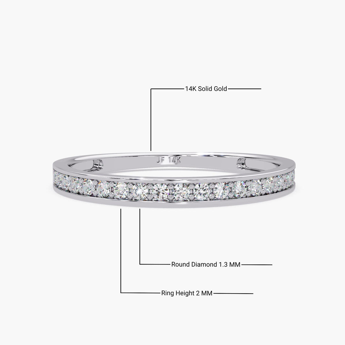 14K Gold Channel Set Diamond Wedding Band, 2mm Half Eternity Ring with 1.3mm Round Lab Grown Diamonds, Stackable Ring, Gift for Mom