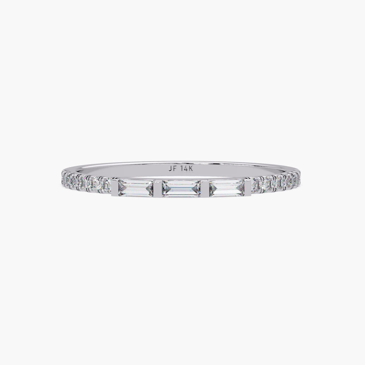 14K Gold Round & Baguette Diamond Ring | Dainty Half Eternity Wedding Band | Lab Grown Diamond Stacking Ring | Minimalist Bridal Jewelry