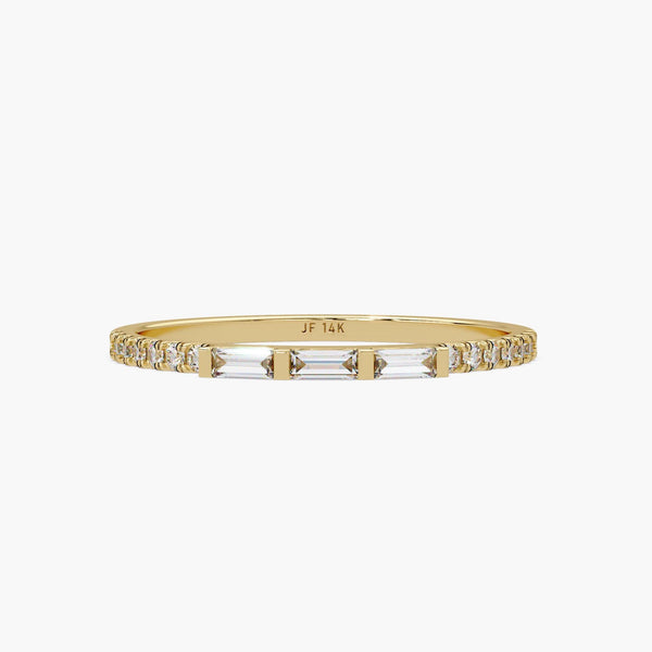 14K Gold Round & Baguette Diamond Ring | Dainty Half Eternity Wedding Band | Lab Grown Diamond Stacking Ring | Minimalist Bridal Jewelry