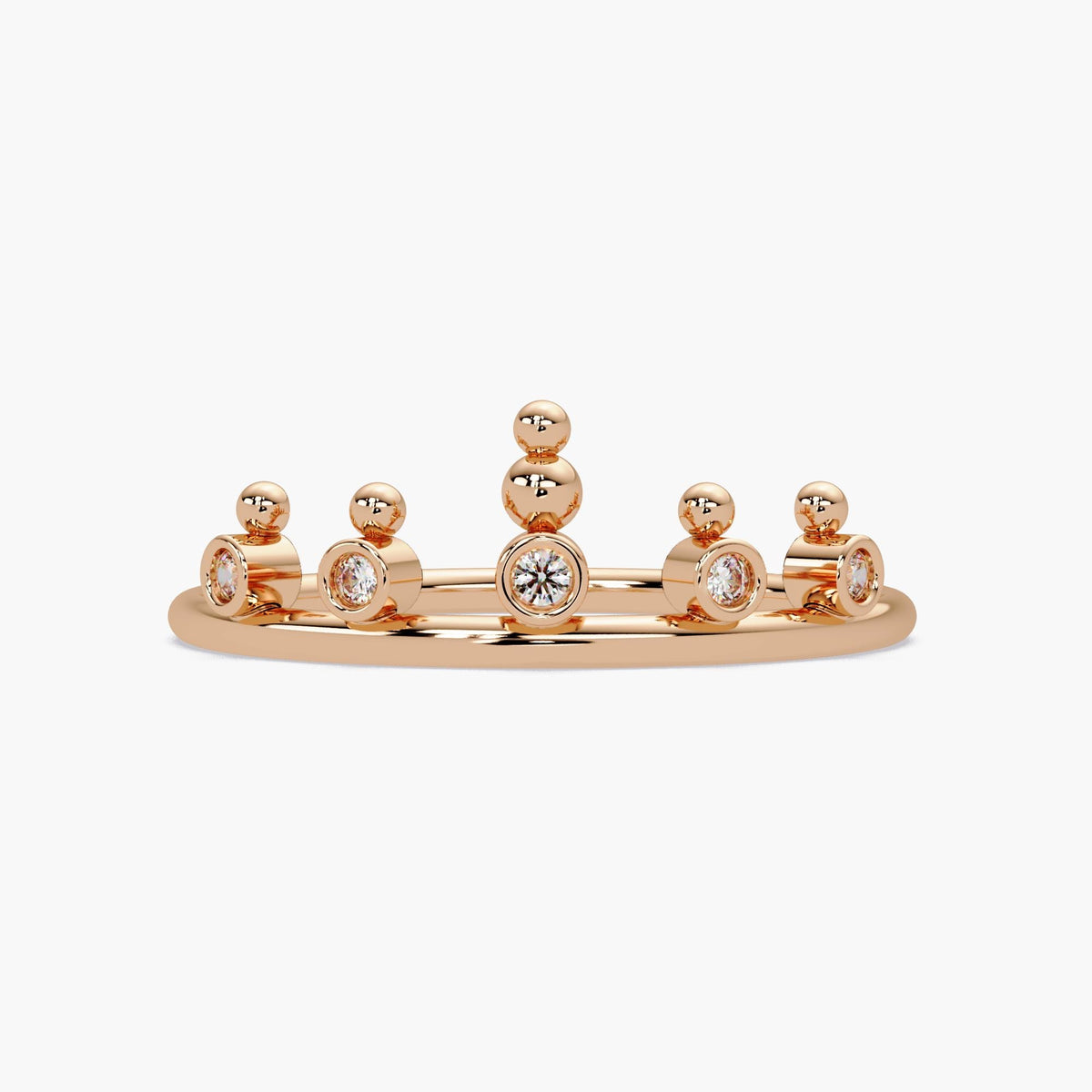 14K Gold Crown Diamond Ring, Bezel Tiara Band with Round Real Diamonds, Dainty Minimalist Stacking Ring Gift for Her