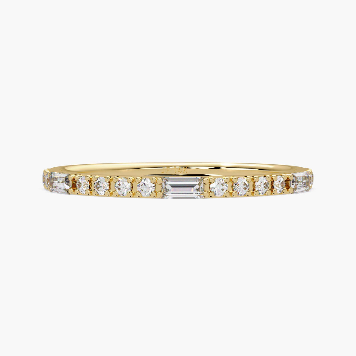 14K Gold Baguette and Round Diamond Ring, Thin 1.3mm Lab Grown Stackable Band, Dainty Wedding or Promise Ring