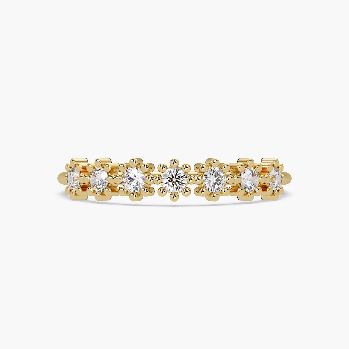 14k Gold Diamond Daisy Ring: Floral Stackable Ring