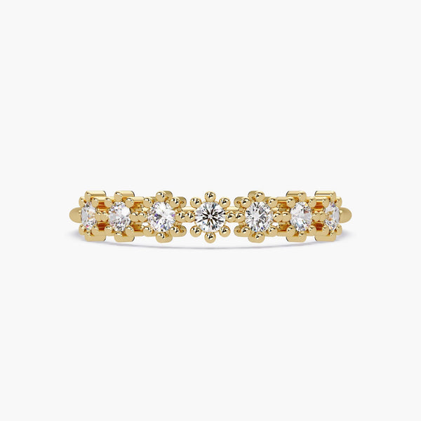 14K Gold Floral Diamond Wedding Band, Dainty Stackable Ring, Minimalist Lab-Grown Diamond Gift for Her