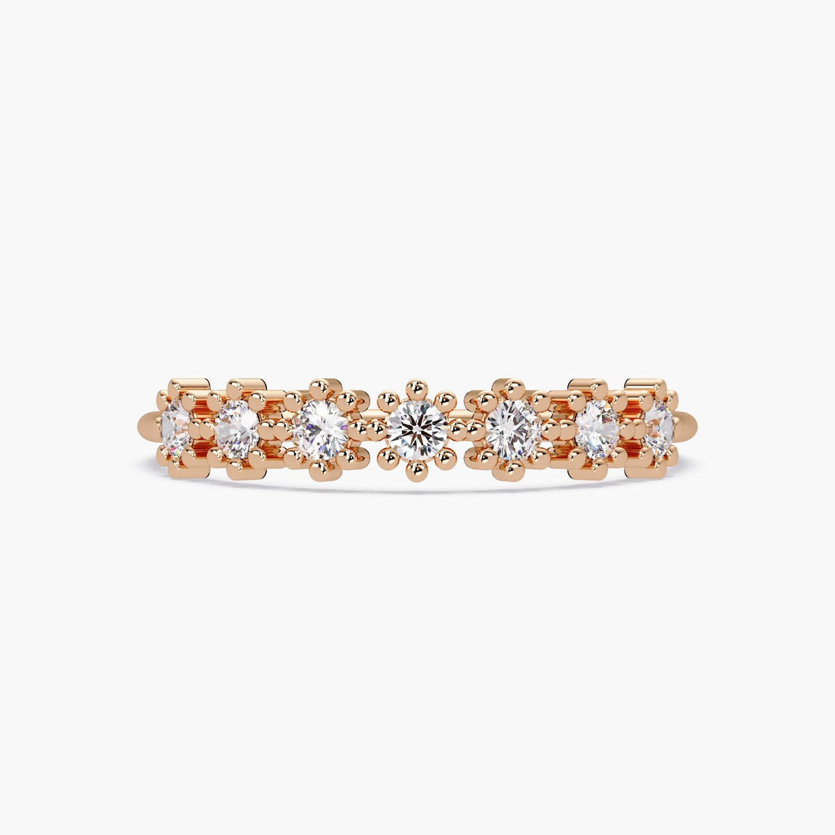 14k Gold Diamond Daisy Ring: Floral Stackable Ring