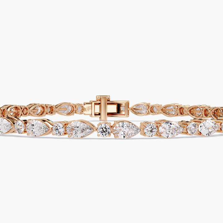 14K Rose Gold Pear Diamond Tennis Bracelet 14k Gold Lab Grown Diamond Bracelet 4.5Ct Round and Pear Diamond Bracelet Gold Gift for Her Anniversary Jewelry