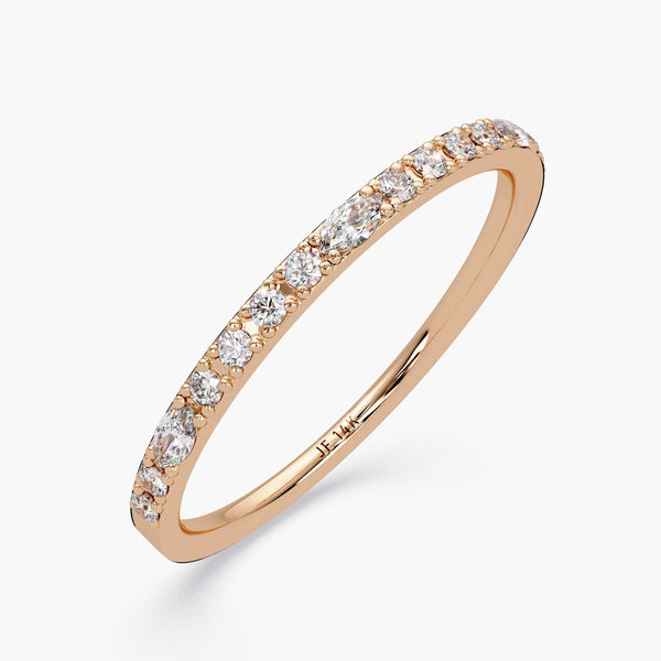 14K Gold Dainty Micro Pave Diamond Ring, 14K Gold Half Eternity Band, 1.3mm Stackable Wedding Ring, Minimalist Gift for Her