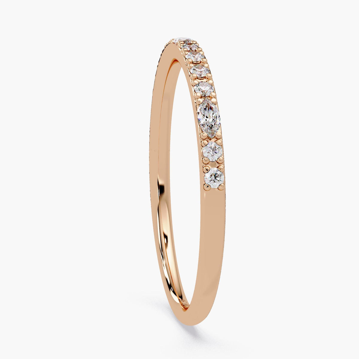 14K Gold Dainty Micro Pave Diamond Ring, 14K Gold Half Eternity Band, 1.3mm Stackable Wedding Ring, Minimalist Gift for Her