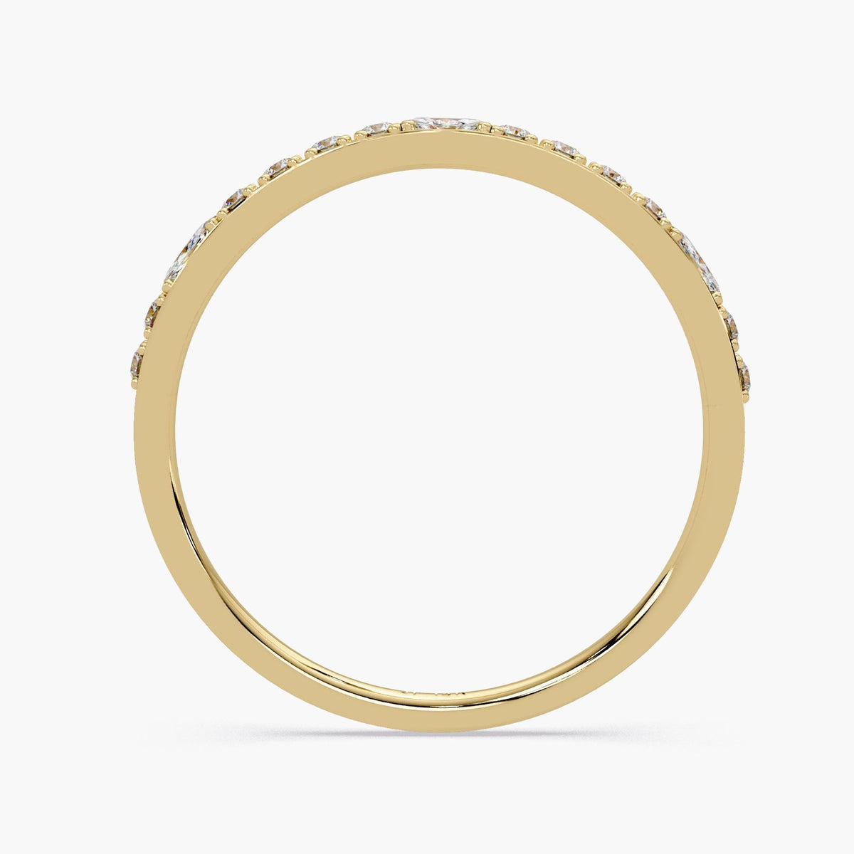 14K Gold Dainty Micro Pave Diamond Ring, 14K Gold Half Eternity Band, 1.3mm Stackable Wedding Ring, Minimalist Gift for Her