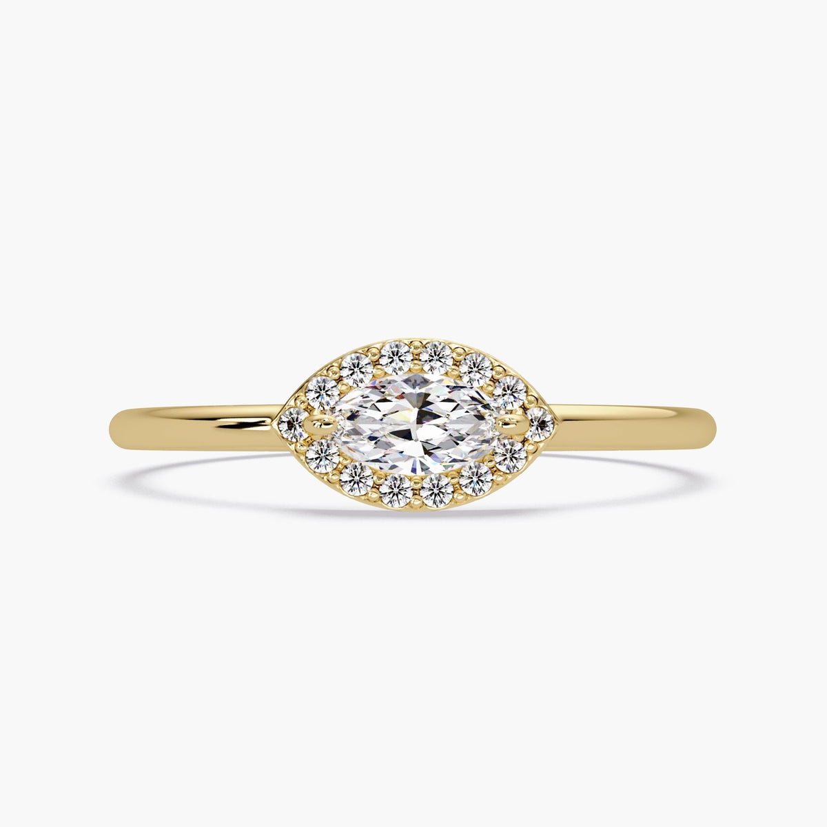 Dainty Gold Ring Marquise, Marquise Diamond Ring Small, Marquise Sideway Diamond Ring, Simple Gold Solitaire Halo Ring