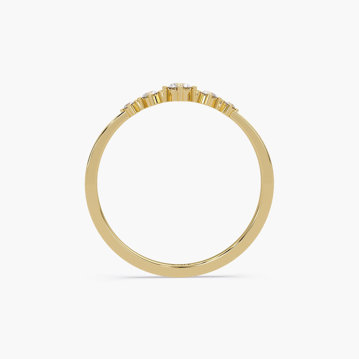 Slim Gold Wedding Band with Five Natural Diamonds, Minimalist Design.
