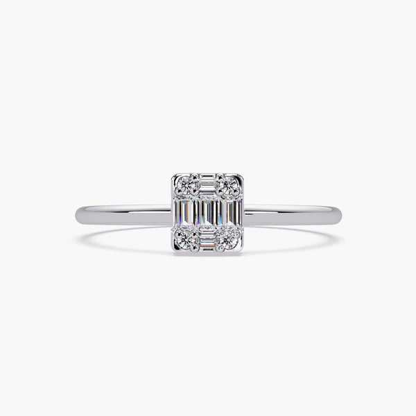 Baguette Diamond Ring in 14K Gold, Rectangle Minimalist Ring, Natural Diamond Emerald Cut Illusion Ring, Anniversary Birthday Gift for Her