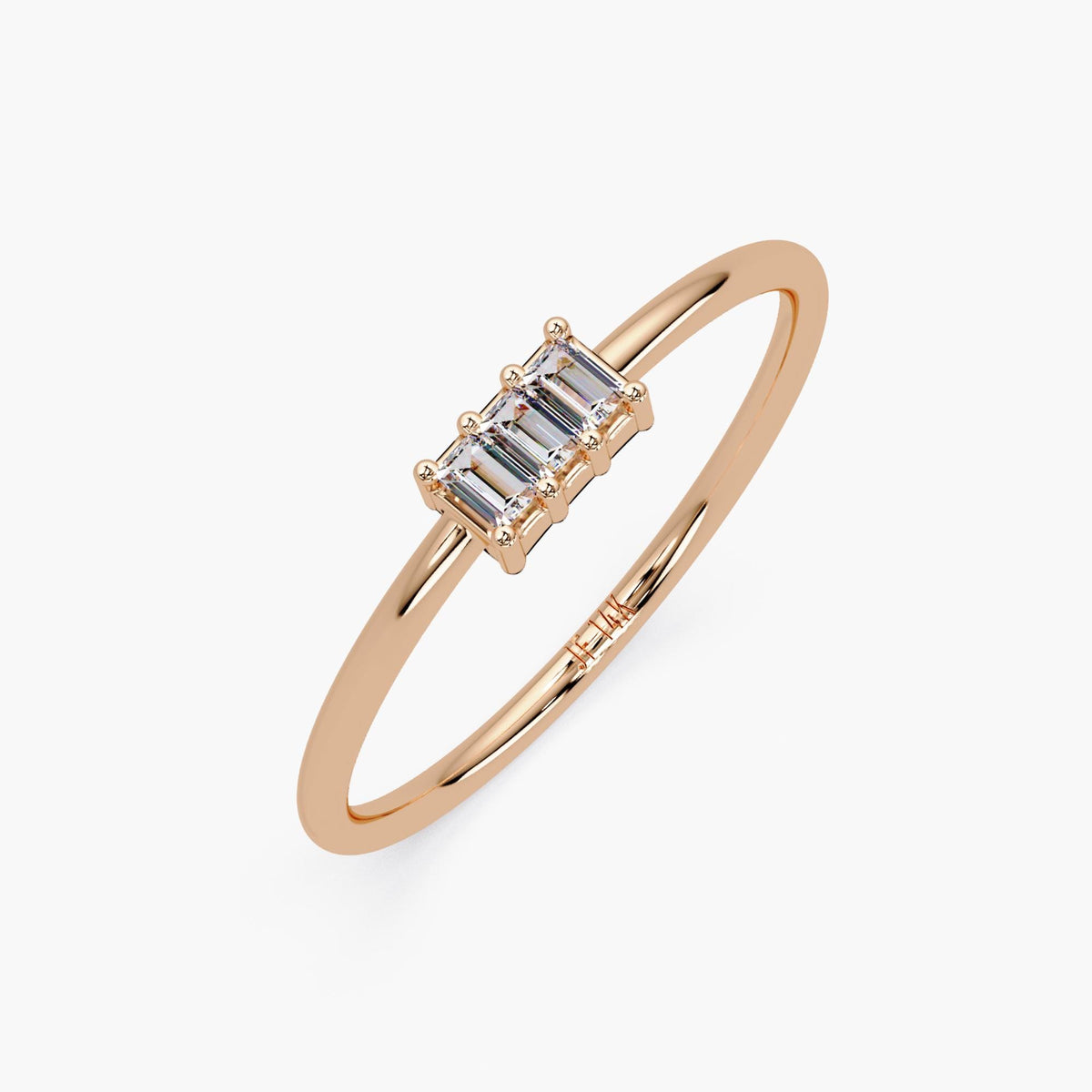 rose gold side view of Baguette Diamond Bar Ring in 14K Gold, Minimalist Stackable Ring, Modern Baguette Ring, Dainty Everyday Diamond Band