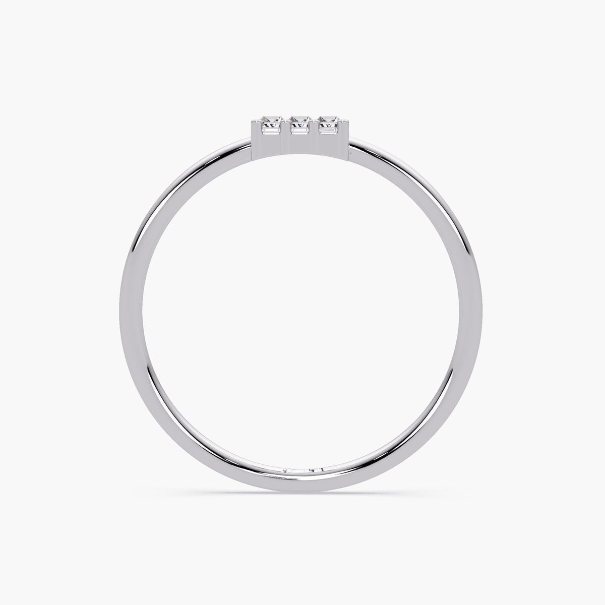 white gold angled view of Baguette Diamond Bar Ring in 14K Gold, Minimalist Stackable Ring, Modern Baguette Ring, Dainty Everyday Diamond Band