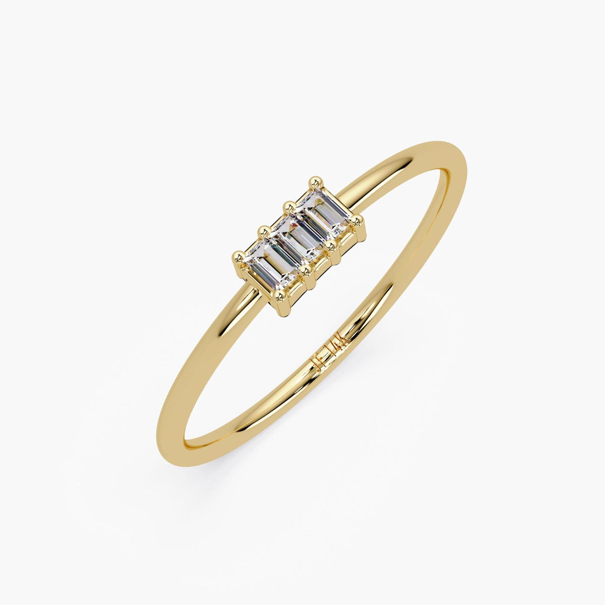 Yellow Gold Side view of Baguette Diamond Bar Ring in 14K Gold, Minimalist Stackable Ring, Modern Baguette Ring, Dainty Everyday Diamond Band