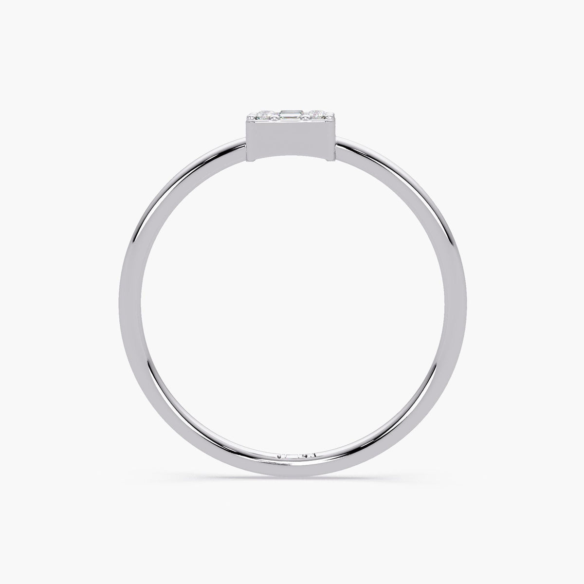 Side view showing the band thickness and diamond height.