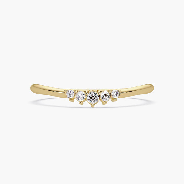 14K Solid Gold Curved Wedding Band with Diamond, 14k Gold Matching Band, 14k Rose Gold Matching Ring, 5 Stone Wedding Ring, Dainty Gold Ring