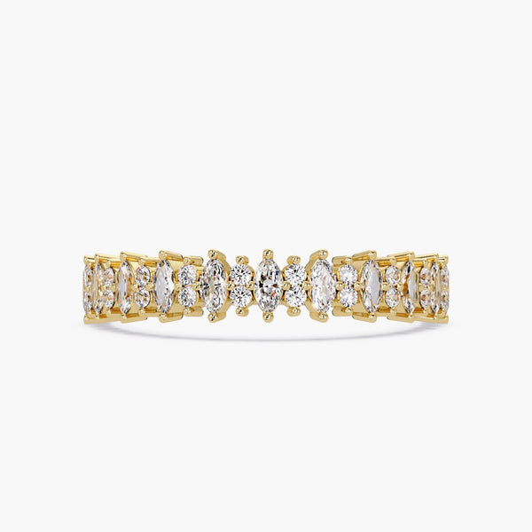 14K Gold Marquise and Round Diamond Band, Alternating Diamond Ring, Unique Wedding Band, Stackable Diamond Anniversary Ring