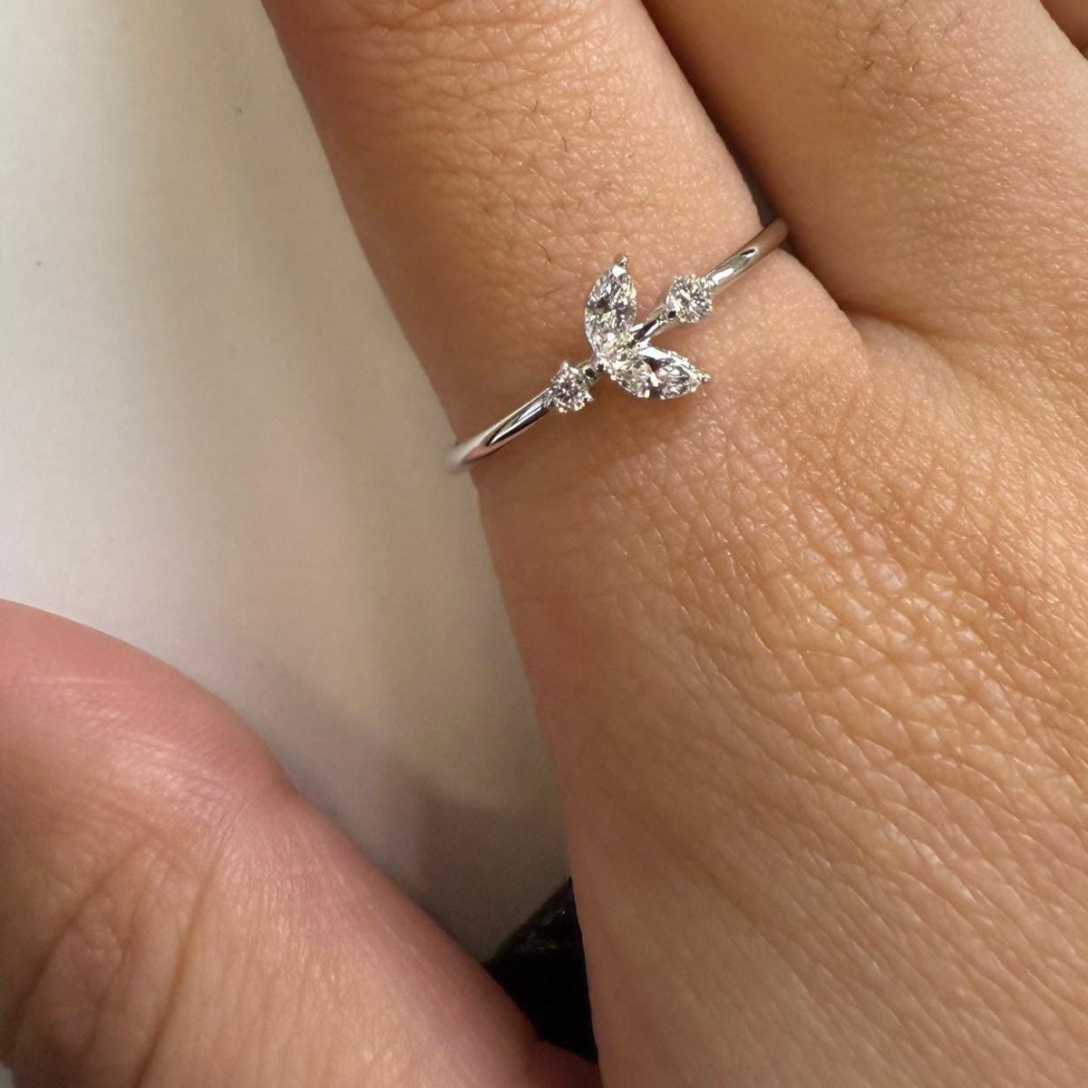 14K Gold Lab Grown Diamond Marquise Leaf Ring Vintage Style Diamond Engagement Ring Womens Gold Ring Stacking Ring Unique Promise Ring