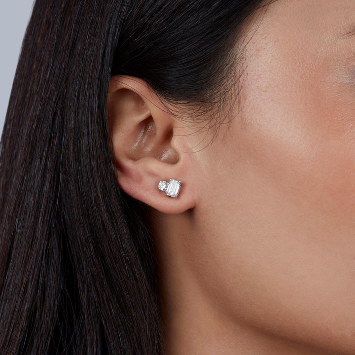 Toi et Moi Lab Grown Diamond Stud Earrings: 14K Gold 1.25 Ct Double Solitaire