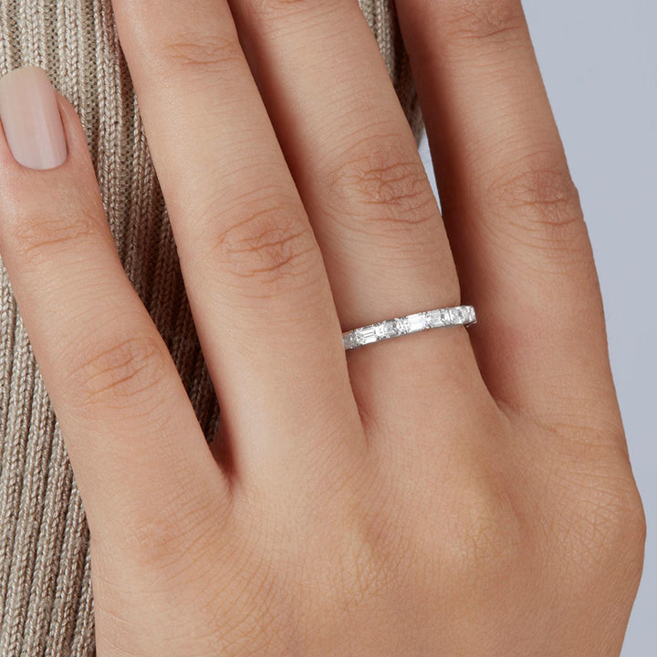 14K Statement Eternity Ring in Gold Emerald Cut Eternity Band Engagement Ring Wedding Ring Full Eternity Emerald Lab Grown Diamond Ring