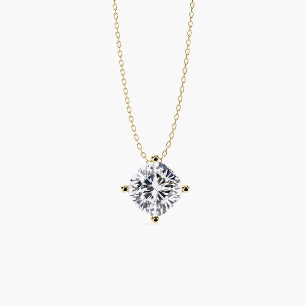 14K Gold Cushion Lab Grown Diamond Solitaire Pendant Necklace, 0.50 CT - 2 CT