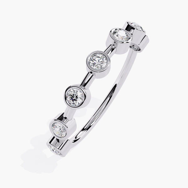 14K Gold Distance Diamond Ring -  Bezel Bubble Ring -  7 Lab Diamonds, Stacking Band