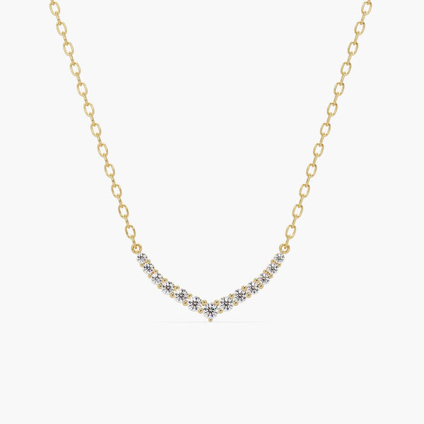 14K Gold Round Lab Grown Diamond Chevron Necklace, 1 CTW, 16-18 Inch