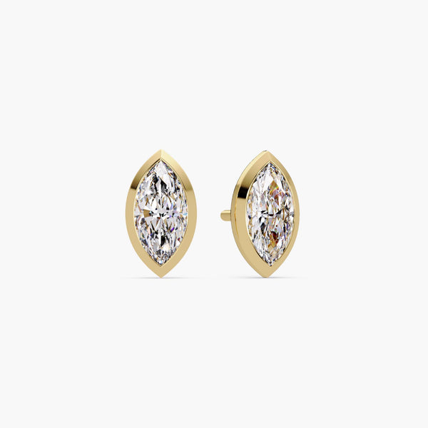 14K Gold Marquise Cut Lab Grown Diamond Stud Earrings, 0.50 CTW - 2 CTW, Bezel Setting