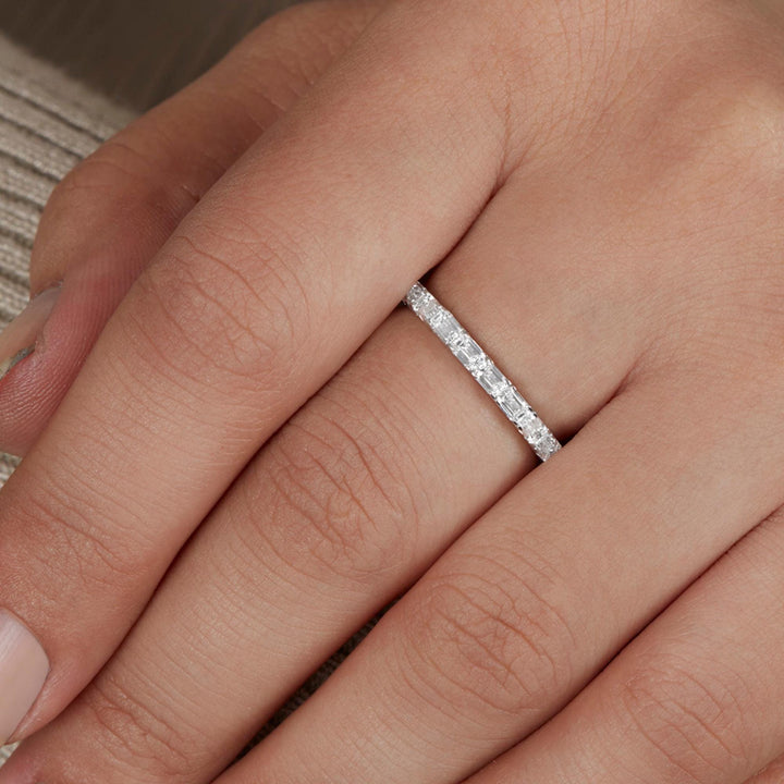 14K Statement Eternity Ring in Gold Emerald Cut Eternity Band Engagement Ring Wedding Ring Full Eternity Emerald Lab Grown Diamond Ring