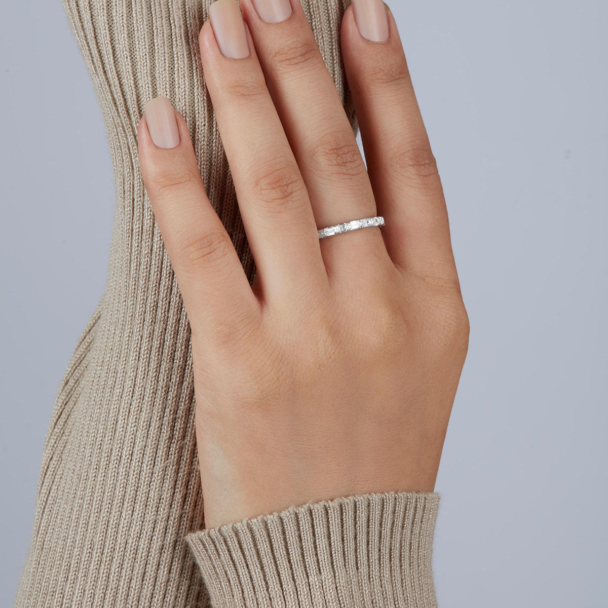 14K Gold Emerald Cut Lab Grown Diamond Eternity Ring, 1.50 Ct