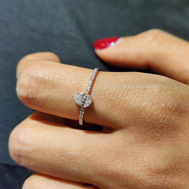 Dainty 14k Gold Pear Diamond Engagement Ring: Bezel Setting, 0.40 CTW